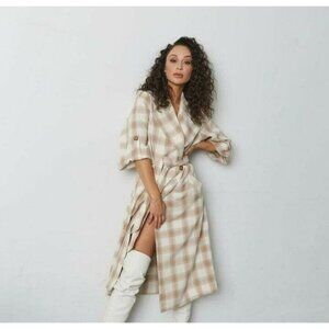 NWT CARA SANTANA TRENCH PLAID DRESS COAT SZ XL